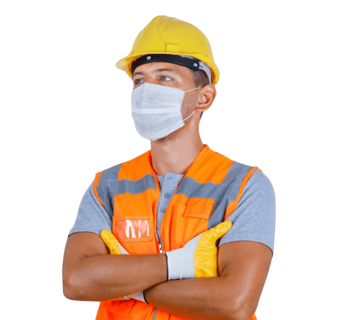 portrait of construction worker with mask general contractor hami construction inc